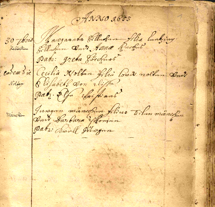 Erste Eintragungen in den Kirchenbüchern